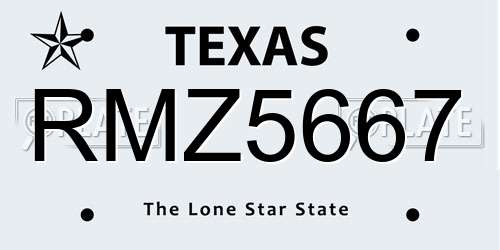 RMZ5667 Texas License Plate