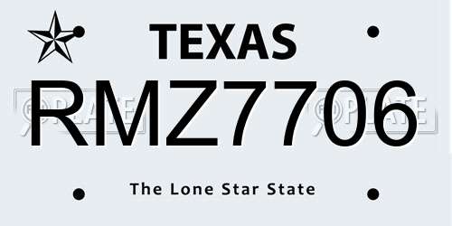 RMZ7706 Texas License Plate