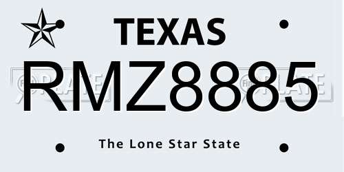 RMZ8885 Texas License Plate