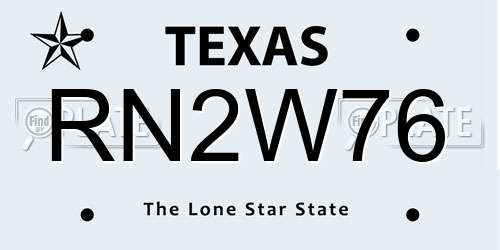 RN2W76 Texas License Plate