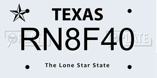 RN8F40 Texas License Plate