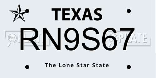 RN9S67 Texas License Plate