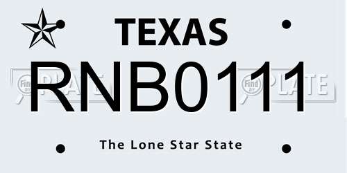 RNB0111 Texas License Plate