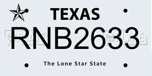 RNB2633 Texas License Plate