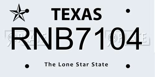 RNB7104 Texas License Plate