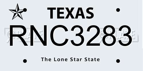 RNC3283 Texas License Plate