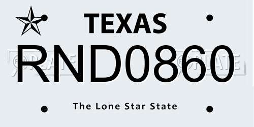 RND0860 Texas License Plate
