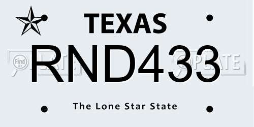 RND433 Texas License Plate