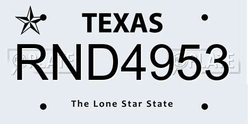 RND4953 Texas License Plate