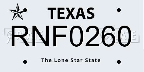 RNF0260 Texas License Plate