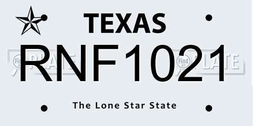 RNF1021 Texas License Plate