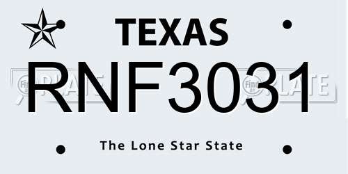 RNF3031 Texas License Plate