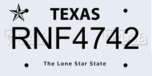 RNF4742 Texas License Plate