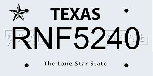 RNF5240 Texas License Plate