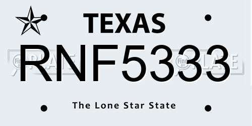 RNF5333 Texas License Plate