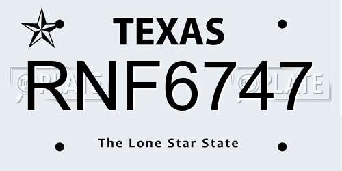 RNF6747 Texas License Plate