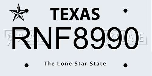 RNF8990 Texas License Plate
