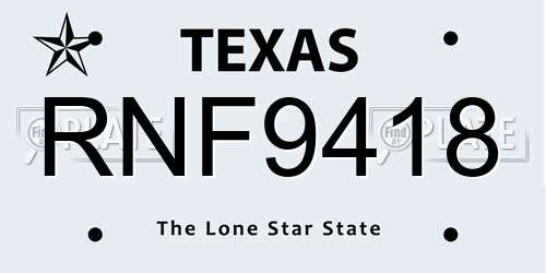 RNF9418 Texas License Plate