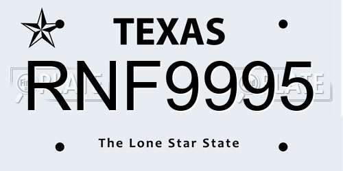 RNF9995 Texas License Plate