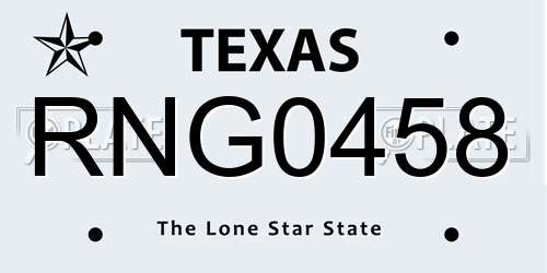RNG0458 Texas License Plate
