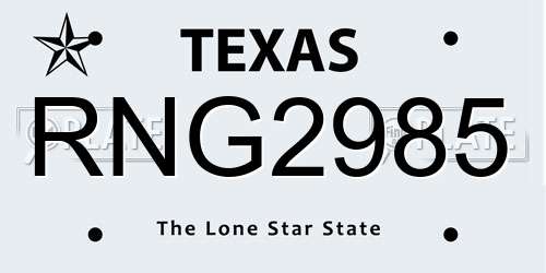 RNG2985 Texas License Plate