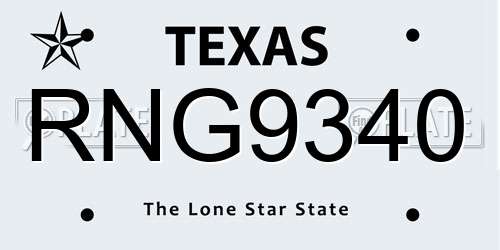 RNG9340 Texas License Plate