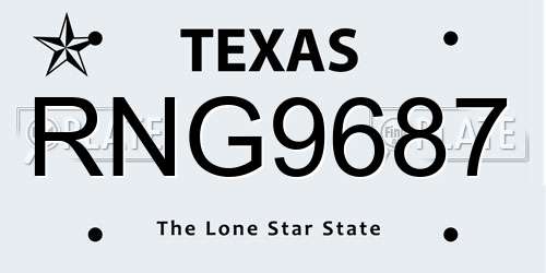 RNG9687 Texas License Plate