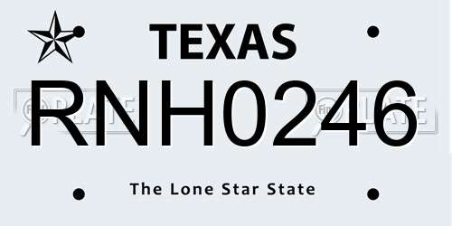 RNH0246 Texas License Plate