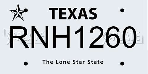 RNH1260 Texas License Plate
