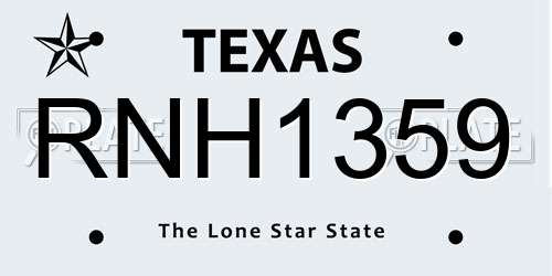 RNH1359 Texas License Plate
