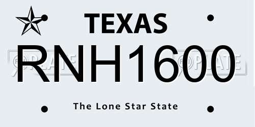 RNH1600 Texas License Plate