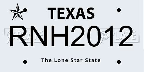 RNH2012 Texas License Plate