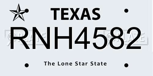 RNH4582 Texas License Plate