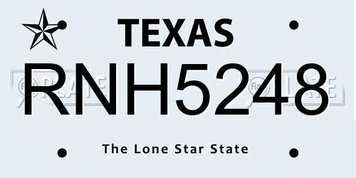 RNH5248 Texas License Plate
