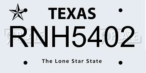 RNH5402 Texas License Plate