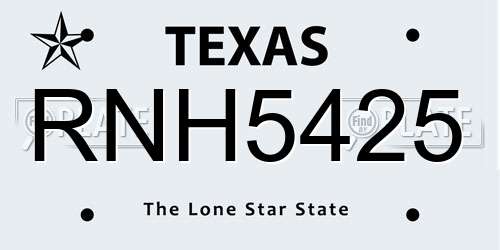 RNH5425 Texas License Plate