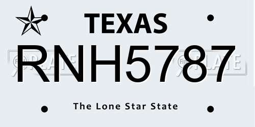 RNH5787 Texas License Plate