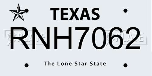 RNH7062 Texas License Plate
