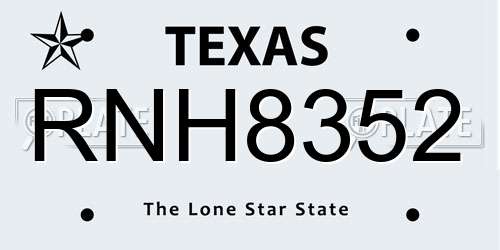 RNH8352 Texas License Plate