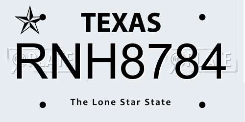 RNH8784 Texas License Plate