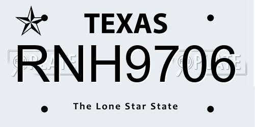RNH9706 Texas License Plate
