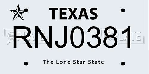RNJ0381 Texas License Plate