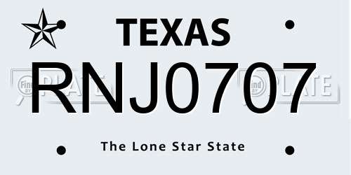 RNJ0707 Texas License Plate