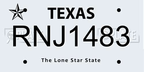 RNJ1483 Texas License Plate