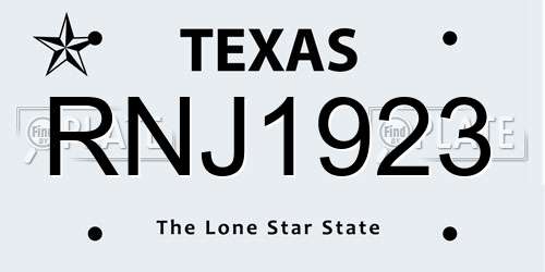 RNJ1923 Texas License Plate