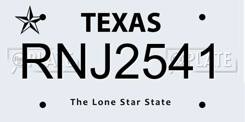 RNJ2541 Texas License Plate