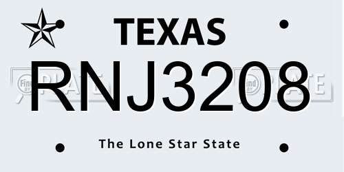 RNJ3208 Texas License Plate