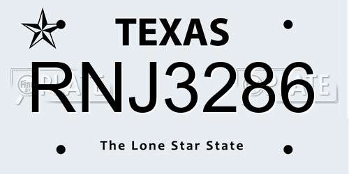 RNJ3286 Texas License Plate