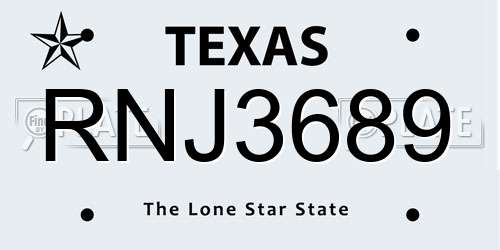 RNJ3689 Texas License Plate
