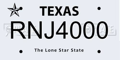 RNJ4000 Texas License Plate